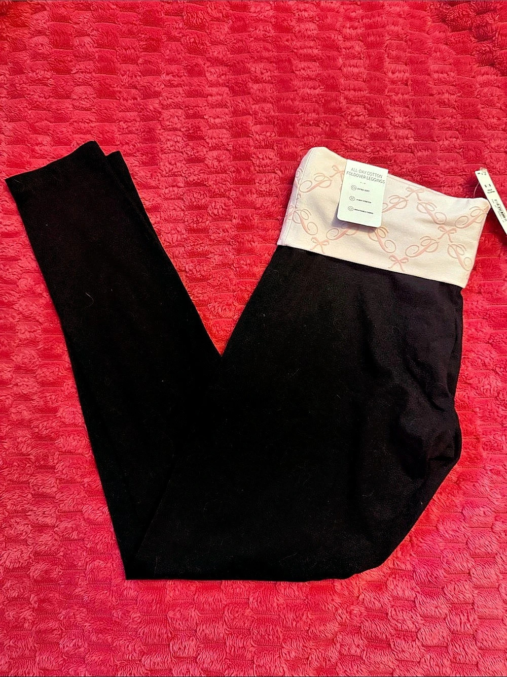 Pink All-Day Cotton Foldover Leggings Foldover Leggings in Black & Size
